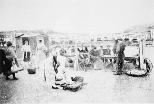 Asando sardinas. Santurce (B), hacia 1915. Fuente: Vida Vasca. Vitoria, 1945.