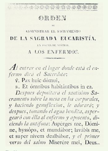 Orden de administrar el sacramento de la sagrada eucaristía en forma de viático a los enfermos. Fuente: Euskal Biblioteka. Labayru Fundazioa.