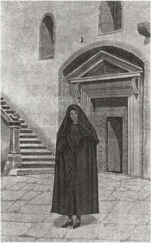 Mujer con kaputxina. Sara (L), 1927. Dibujo de P. Garmendia. Fuente: Bulletin du Musée Basque. Tomo IV. Bayonne, 1927.