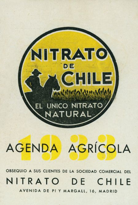 Nitrato de Chile, de los primeros fertilizantes comercializados. Fuente: Segundo Oar-Arteta (folleto), Grupos Etniker Euskalerria.