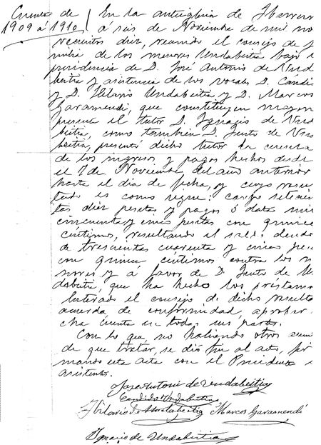 Acta de Consejo de Familia. Ibarruri (Muxika-B), 1910. Fuente: Segundo Oar-Arteta, Grupos Etniker Euskalerria.