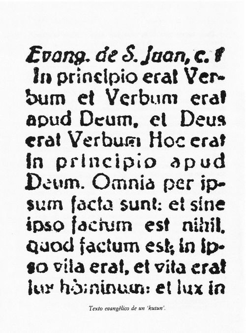 Texto evangélico de un “kutun”, 1960. Fuente: Anton Erkoreka, Grupos Etniker Euskalerria.