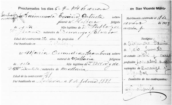 Anotación de proclama de matrimonio. 1923. Fuente: Archivo Fotográfico Labayru Fundazioa.